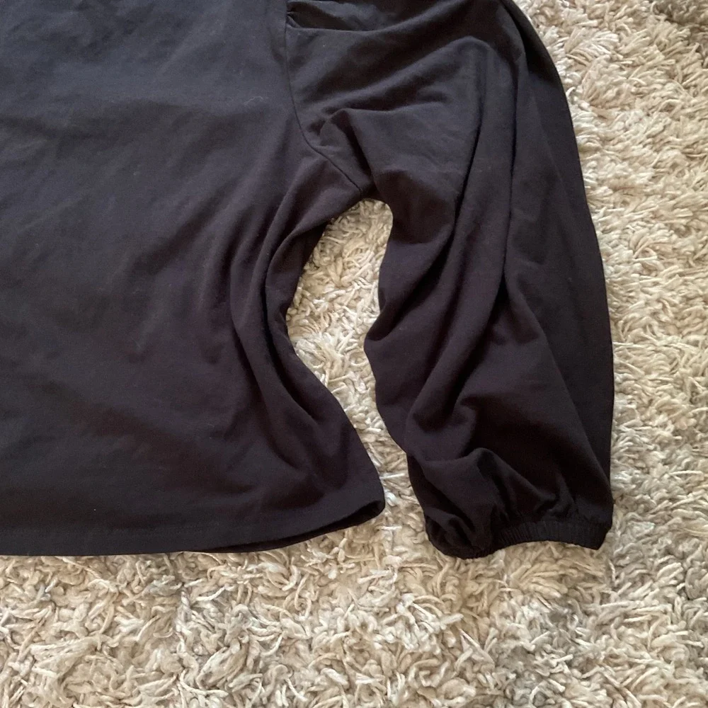 Banana Republic Black Ruched V-Neck Puff Sleeve Knit Top Large